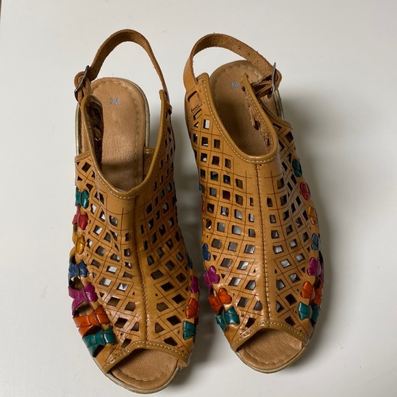 Multicolour Leather Wedge Sandals - Picture 1 of 12